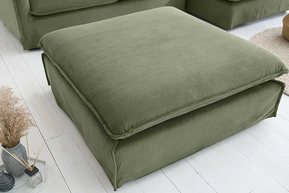 Großer Sitzhocker HEAVEN 100cm grün Cord Sofahocker abnehmbarer Bezug