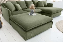 Großer Sitzhocker HEAVEN 100cm grün Cord Sofahocker abnehmbarer Bezug
