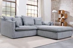 Großer Sitzhocker HEAVEN 100cm hellgrau Cord Federkern Sofahocker abnehmbarer Bezug