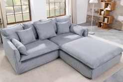 Großer Sitzhocker HEAVEN 100cm hellgrau Cord Federkern Sofahocker abnehmbarer Bezug