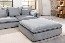 Großer Sitzhocker HEAVEN 100cm hellgrau Cord Federkern Sofahocker abnehmbarer Bezug
