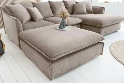 Großer Sitzhocker HEAVEN 100cm greige Cord Sofahocker abnehmbarer Bezug