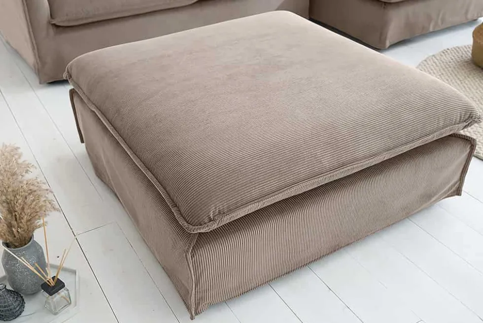 Großer Sitzhocker HEAVEN 100cm greige Cord Sofahocker abnehmbarer Bezug