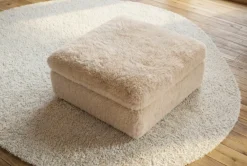 Großer Sitzhocker YETI 100cm beige sand Shaggy-Stoff langfloriger Plüsch Sofahocker