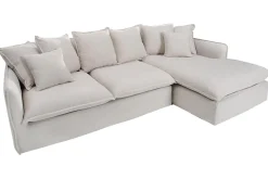 Großes Ecksofa HEAVEN 255cm natur beige Leinenstoff Federkern inkl. Kissen