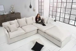 Großes Ecksofa HEAVEN 255cm natur beige Leinenstoff Federkern inkl. Kissen