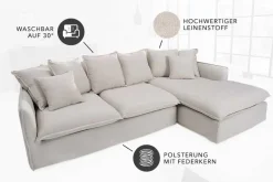Großes Ecksofa HEAVEN 255cm natur beige Leinenstoff Federkern inkl. Kissen