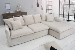Großes Ecksofa HEAVEN 255cm natur beige Leinenstoff Federkern inkl. Kissen