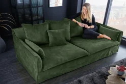 Großes 3-Sitzer Sofa HEAVEN 200cm dunkelgrün Samt Federkern waschbarer Bezug Hussensofa Couch