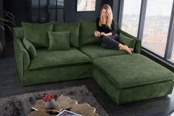 Großes 3-Sitzer Sofa HEAVEN 200cm dunkelgrün Samt Federkern waschbarer Bezug Hussensofa Couch