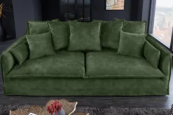 Großes 3-Sitzer Sofa HEAVEN 200cm dunkelgrün Samt Federkern waschbarer Bezug Hussensofa Couch