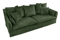Großes 3-Sitzer Sofa HEAVEN 200cm dunkelgrün Samt Federkern waschbarer Bezug Hussensofa Couch