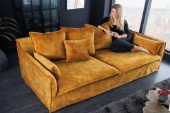 Großes 3-Sitzer Sofa HEAVEN 200cm senfgelb Samt Federkern waschbarer Bezug Hussensofa Couch