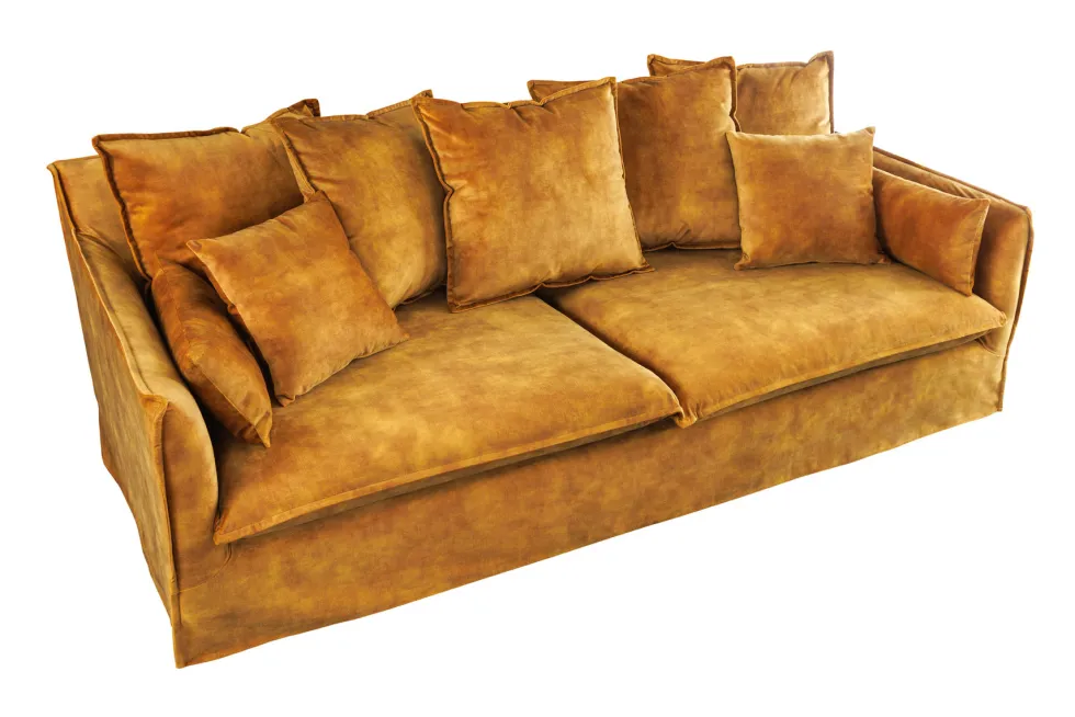 Großes 3-Sitzer Sofa HEAVEN 200cm senfgelb Samt Federkern waschbarer Bezug Hussensofa Couch