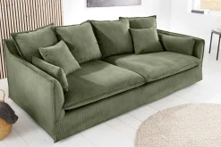 Großes 3-Sitzer Sofa HEAVEN 200cm grün Cord Federkern Hussensofa