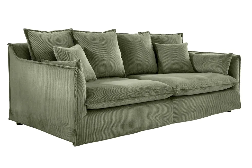 Großes 3-Sitzer Sofa HEAVEN 200cm grün Cord Federkern Hussensofa