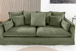 Großes 3-Sitzer Sofa HEAVEN 200cm grün Cord Federkern Hussensofa