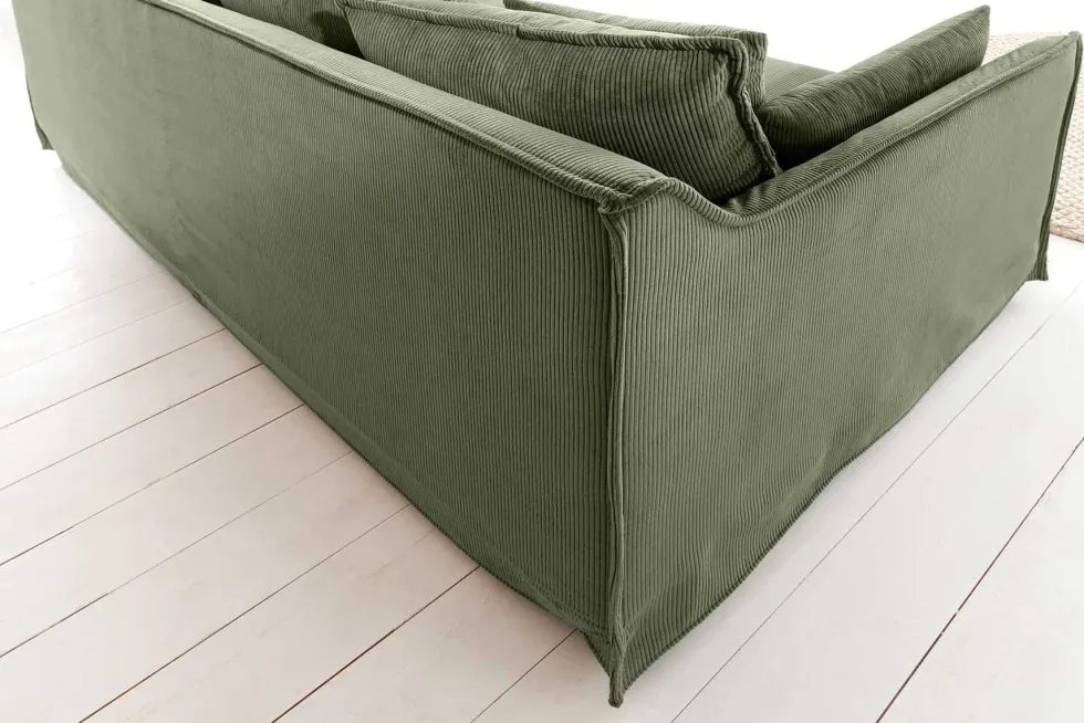 Großes 3-Sitzer Sofa HEAVEN 200cm grün Cord Federkern Hussensofa