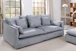 Großes 3-Sitzer Sofa HEAVEN 200cm hellgrau Cord Federkern Hussensofa abnehmbarer Bezug