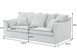 Großes 3-Sitzer Sofa HEAVEN 200cm hellgrau Cord Federkern Hussensofa abnehmbarer Bezug