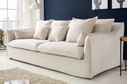 Großes 3-Sitzer Sofa HEAVEN 200cm natur beige Leinenstoff Federkern Hussensofa