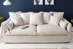 Großes 3-Sitzer Sofa HEAVEN 200cm natur beige Leinenstoff Federkern Hussensofa