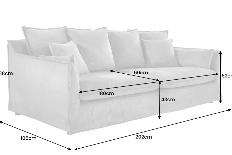Großes 3-Sitzer Sofa HEAVEN 200cm natur beige Leinenstoff Federkern Hussensofa
