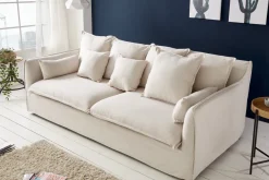 Großes 3-Sitzer Sofa HEAVEN 200cm natur beige Leinenstoff Federkern Hussensofa