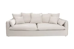 Großes 3-Sitzer Sofa HEAVEN 200cm natur beige Leinenstoff Federkern Hussensofa