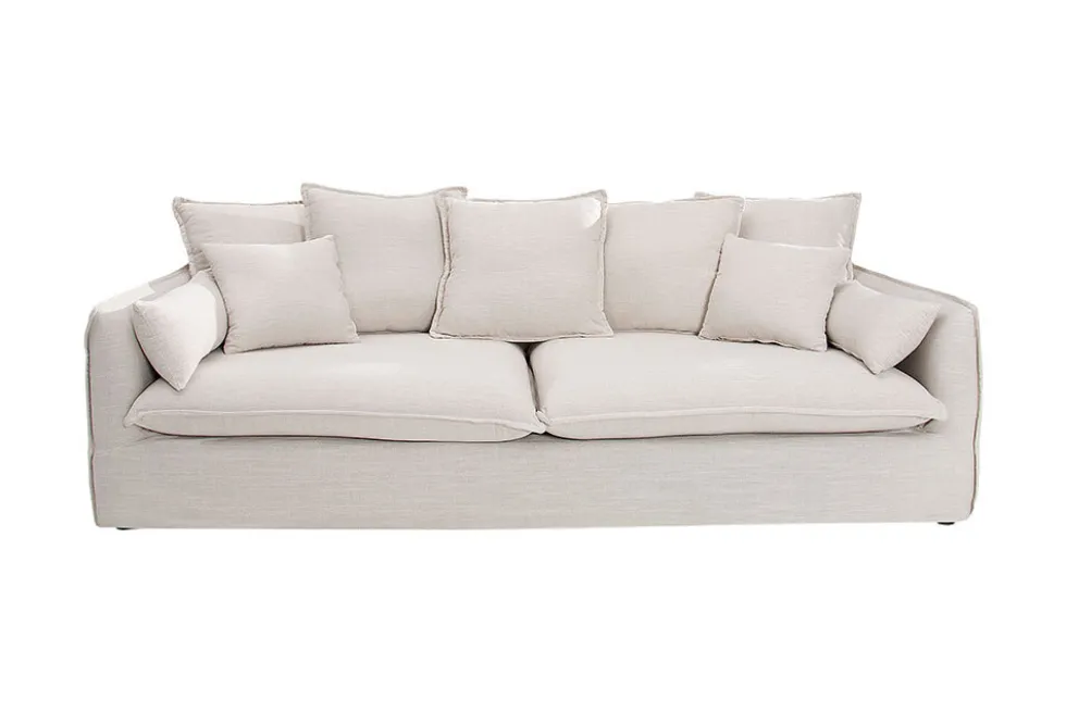 Großes 3-Sitzer Sofa HEAVEN 200cm natur beige Leinenstoff Federkern Hussensofa