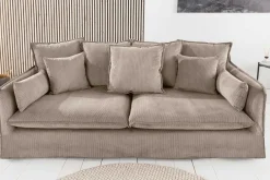 Großes 3-Sitzer Sofa HEAVEN 200cm greige Cord Federkern Hussensofa