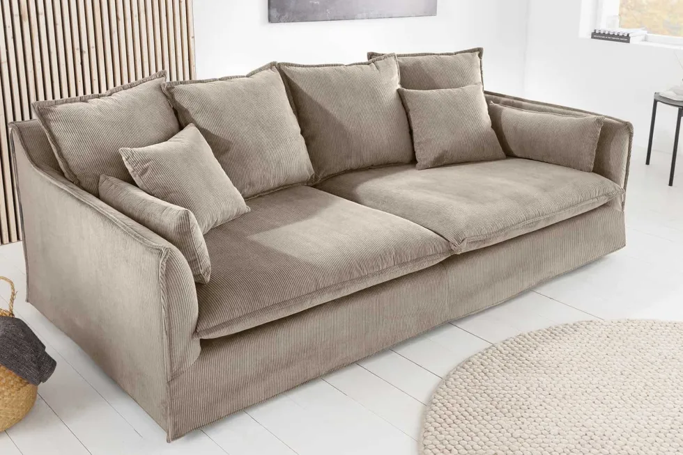 Großes 3-Sitzer Sofa HEAVEN 200cm greige Cord Federkern Hussensofa