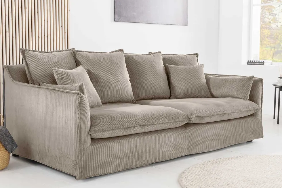 Großes 3-Sitzer Sofa HEAVEN 200cm greige Cord Federkern Hussensofa
