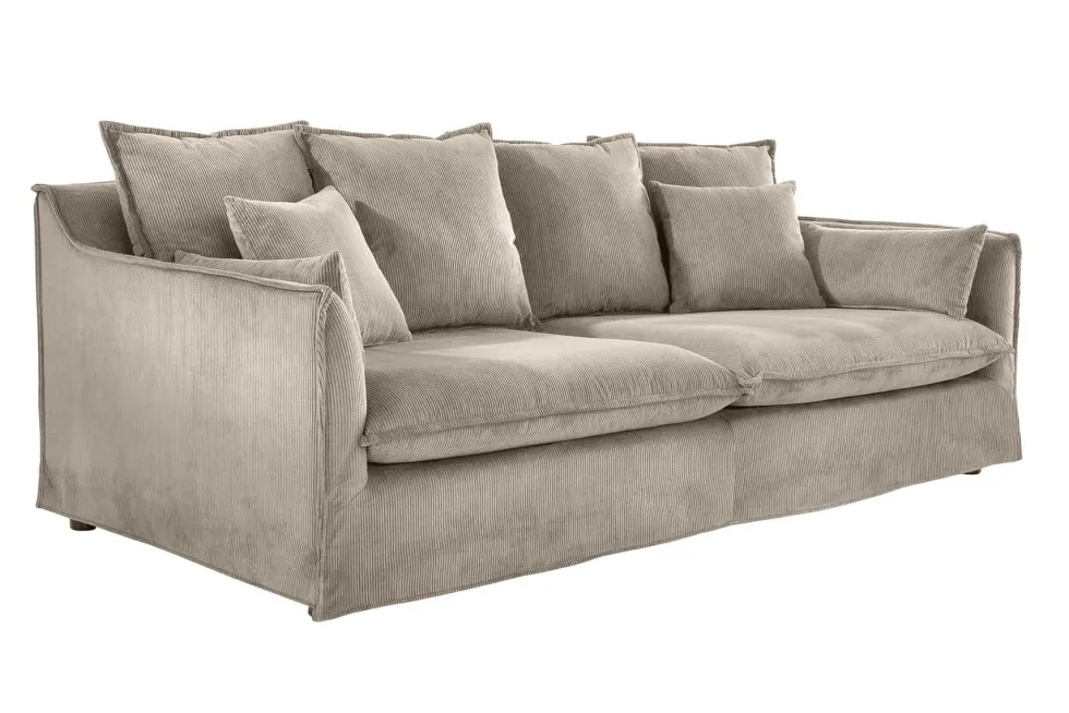 Großes 3-Sitzer Sofa HEAVEN 200cm greige Cord Federkern Hussensofa