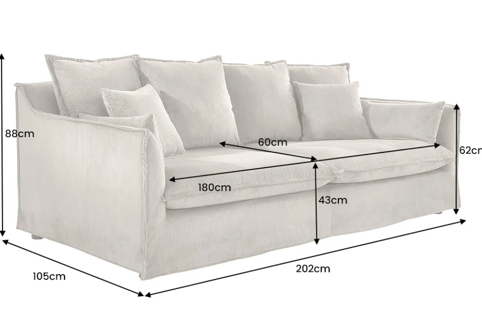 Großes 3-Sitzer Sofa HEAVEN 200cm greige Cord Federkern Hussensofa