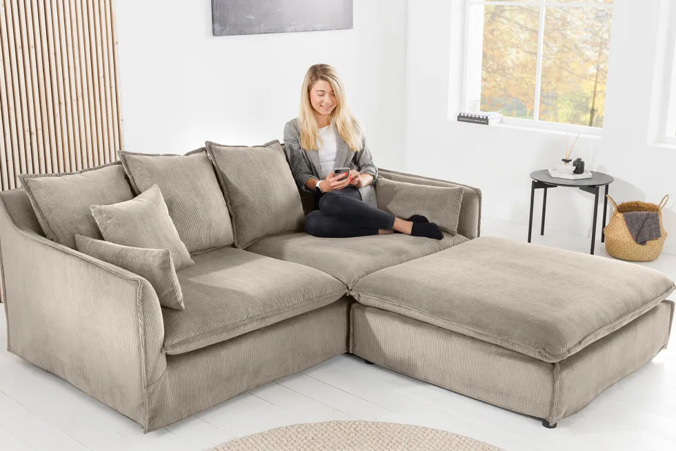 Großes 3-Sitzer Sofa HEAVEN 200cm greige Cord Federkern Hussensofa