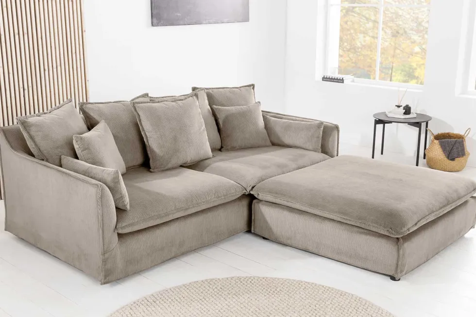Großes 3-Sitzer Sofa HEAVEN 200cm greige Cord Federkern Hussensofa
