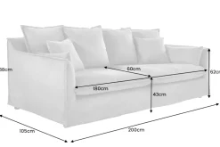 Großes 3-Sitzer Sofa HEAVEN 200cm champagner beige Bouclé Federkern Hussensofa