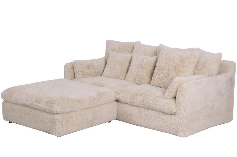 Großes 3-Sitzer Sofa YETI 200cm beige sand langfloriger Plüsch Shaggy-Stoff