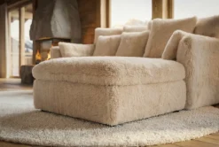 Großes 3-Sitzer Sofa YETI 200cm beige sand langfloriger Plüsch Shaggy-Stoff
