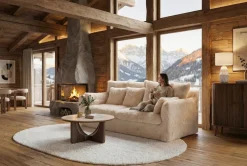 Großes 3-Sitzer Sofa YETI 200cm beige sand langfloriger Plüsch Shaggy-Stoff