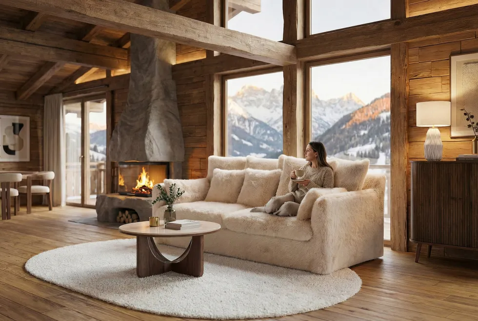 Großes 3-Sitzer Sofa YETI 200cm beige sand langfloriger Plüsch Shaggy-Stoff