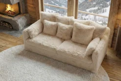 Großes 3-Sitzer Sofa YETI 200cm beige sand langfloriger Plüsch Shaggy-Stoff