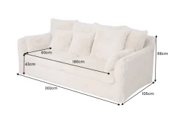 Großes 3-Sitzer Sofa YETI 200cm beige sand langfloriger Plüsch Shaggy-Stoff