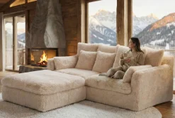 Großes 3-Sitzer Sofa YETI 200cm beige sand langfloriger Plüsch Shaggy-Stoff