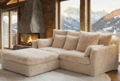 Großes 3-Sitzer Sofa YETI 200cm beige sand langfloriger Plüsch Shaggy-Stoff