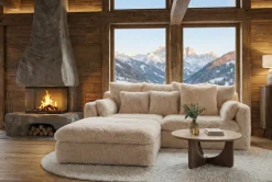 Großes 3-Sitzer Sofa YETI 200cm beige sand langfloriger Plüsch Shaggy-Stoff