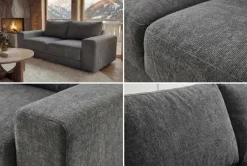 Großes Sofa LOFT 210cm grau Vogue Velours Samt 3-Sitzer Couch Taschenfederkern