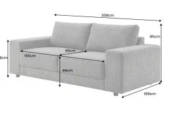 Großes Sofa LOFT 210cm grau Vogue Velours Samt 3-Sitzer Couch Taschenfederkern