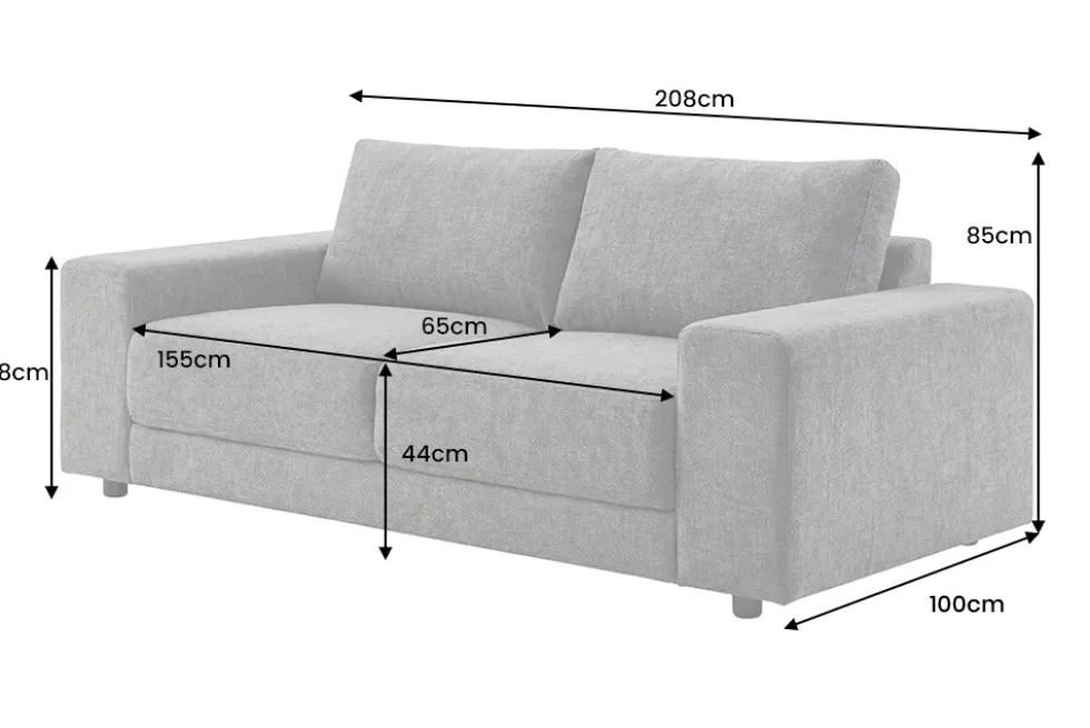 Großes Sofa LOFT 210cm grau Vogue Velours Samt 3-Sitzer Couch Taschenfederkern
